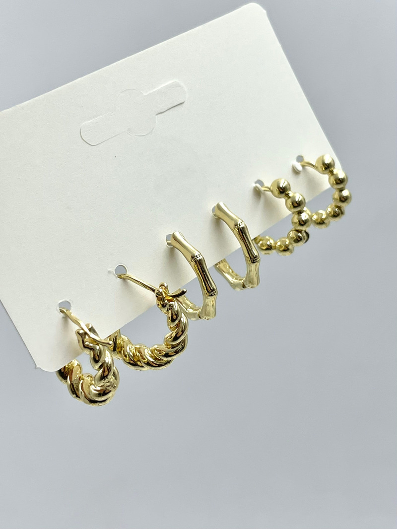 Altın Kaplama Burgu ve Kemik Halka Model Altılı Set Küpe Gold