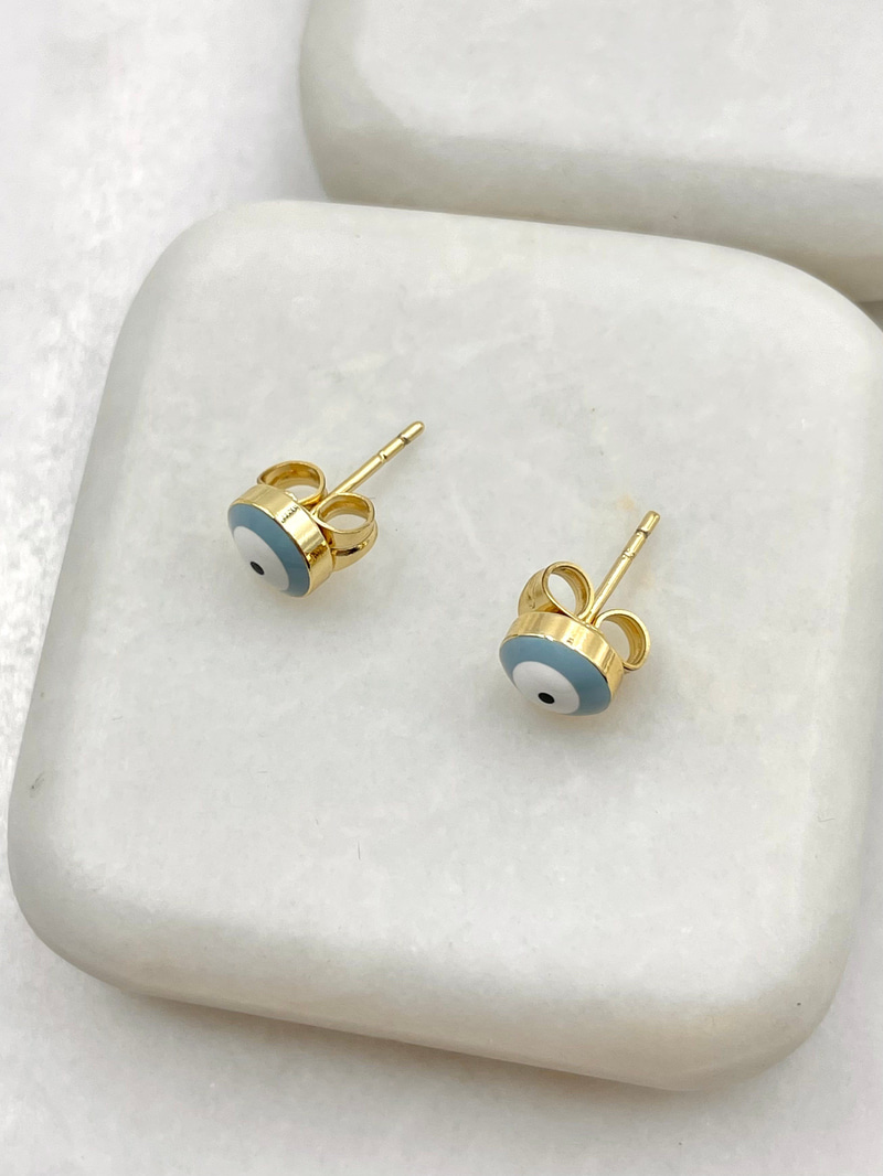 Özel Seri Mineli Minik Nazar Küpe 0.6 cm Gold
