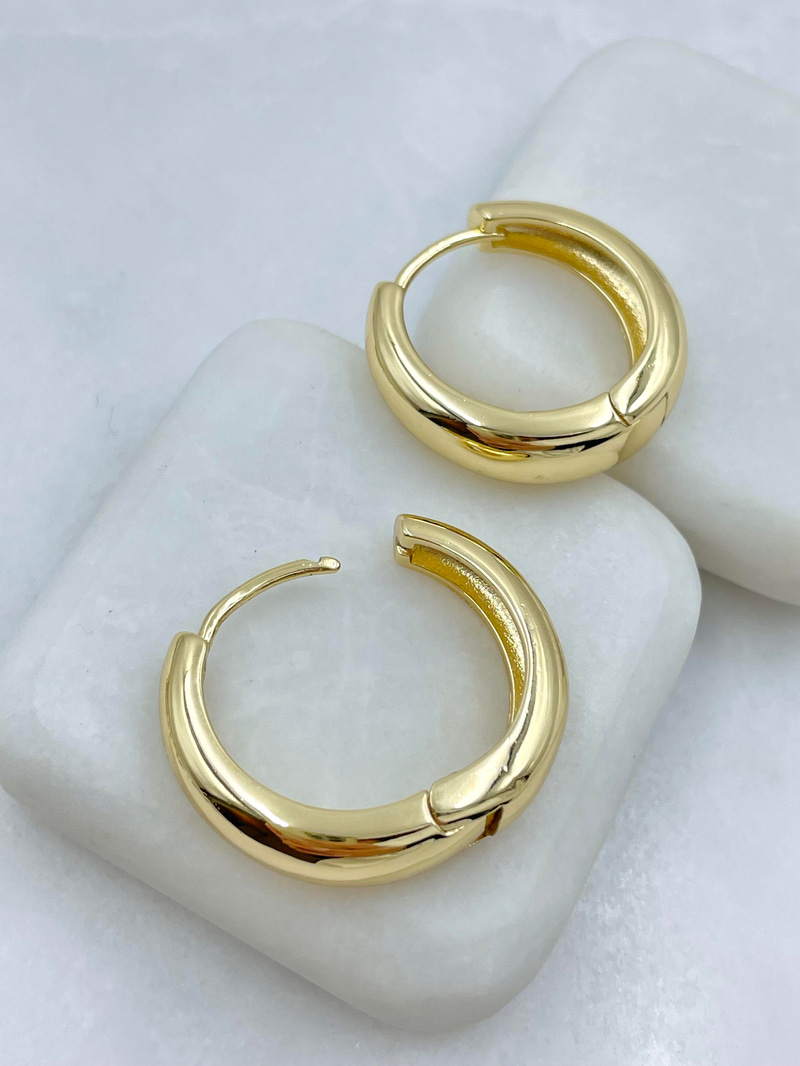 Altın Kaplama Bombe Kesim Halka Küpe 2.8 cm Gold