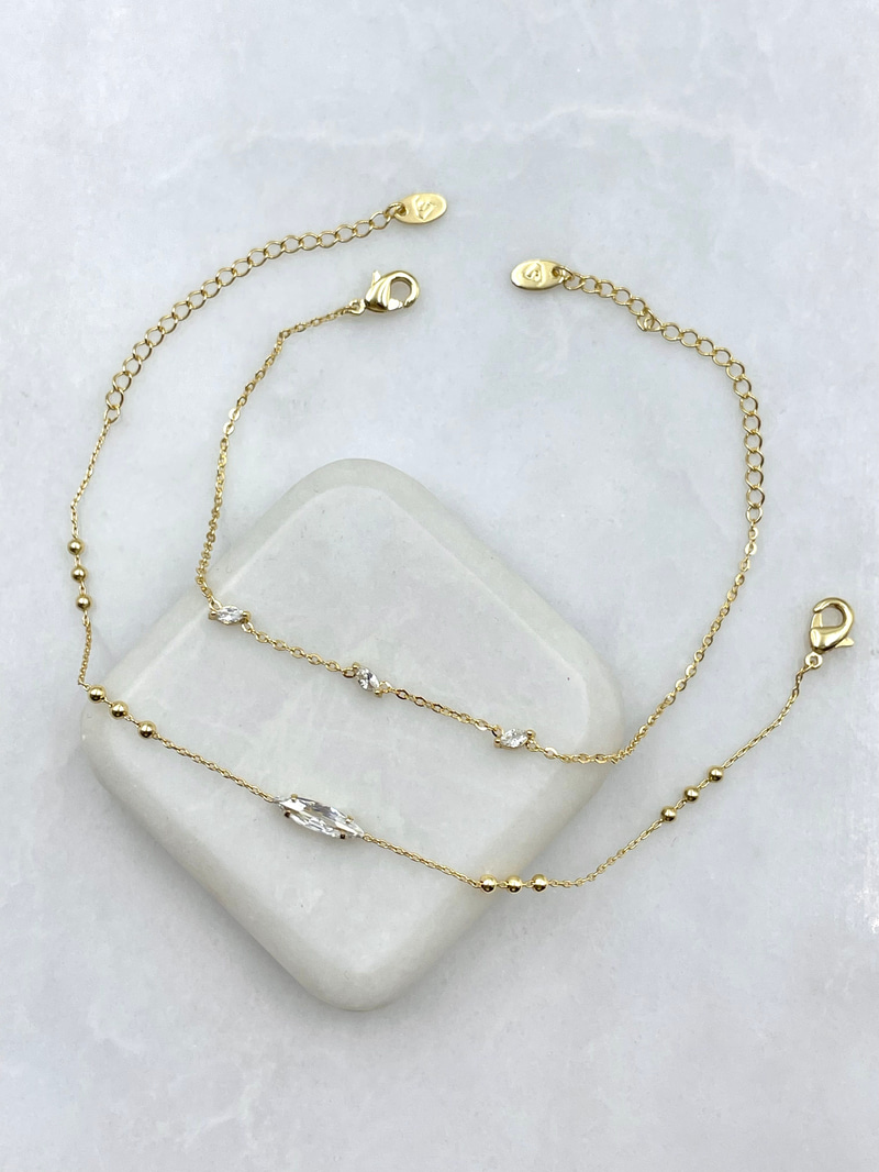 Damla Kristal Taşlı İkili Set Bileklik Gold