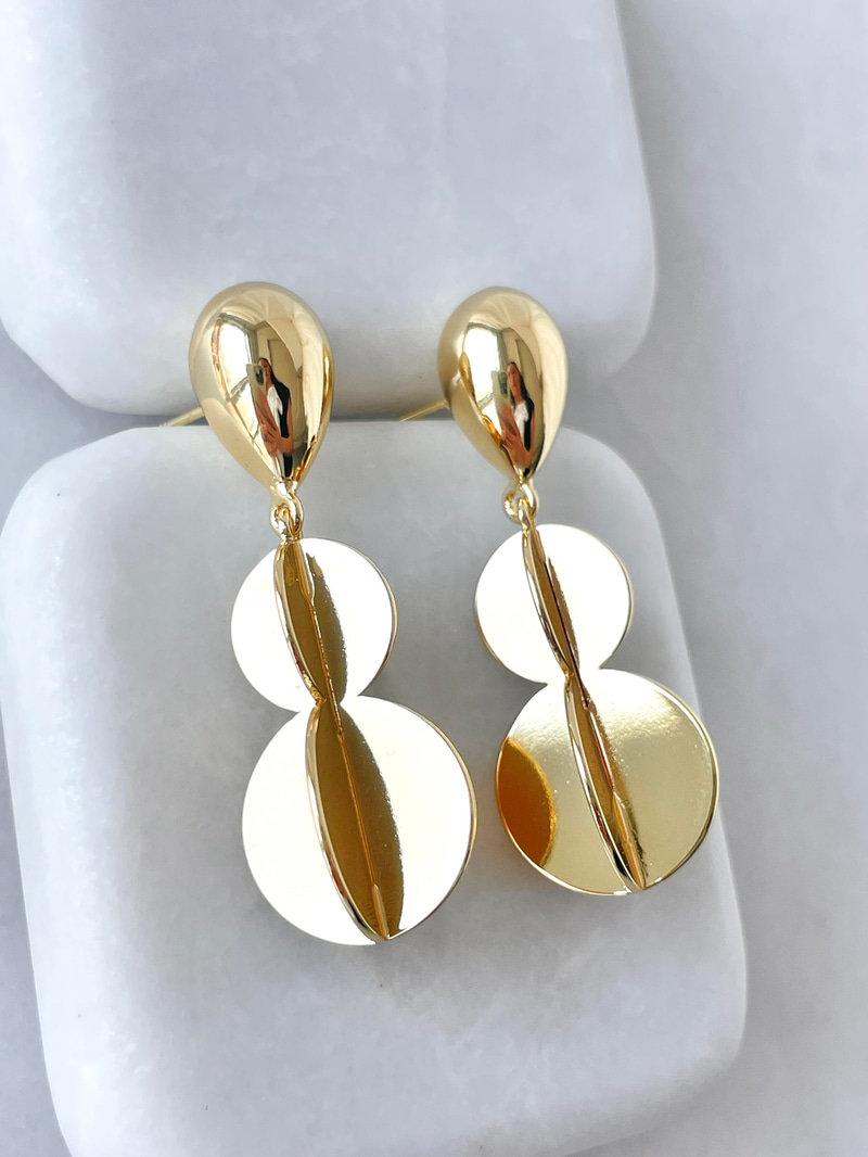 Altın Kaplama Damla Plaka Tasarım Küpe Gold