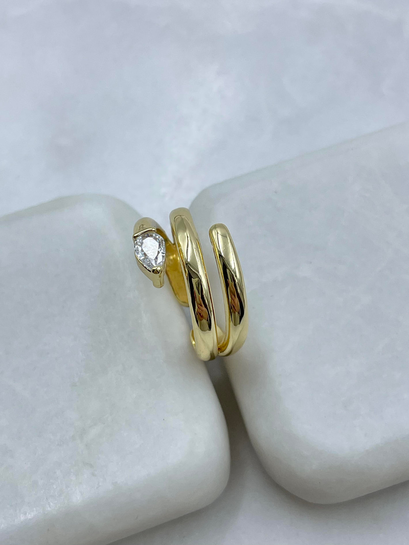 Altın Kaplama Kristal Taşlı Üçlü Görünüm Yüzük Gold