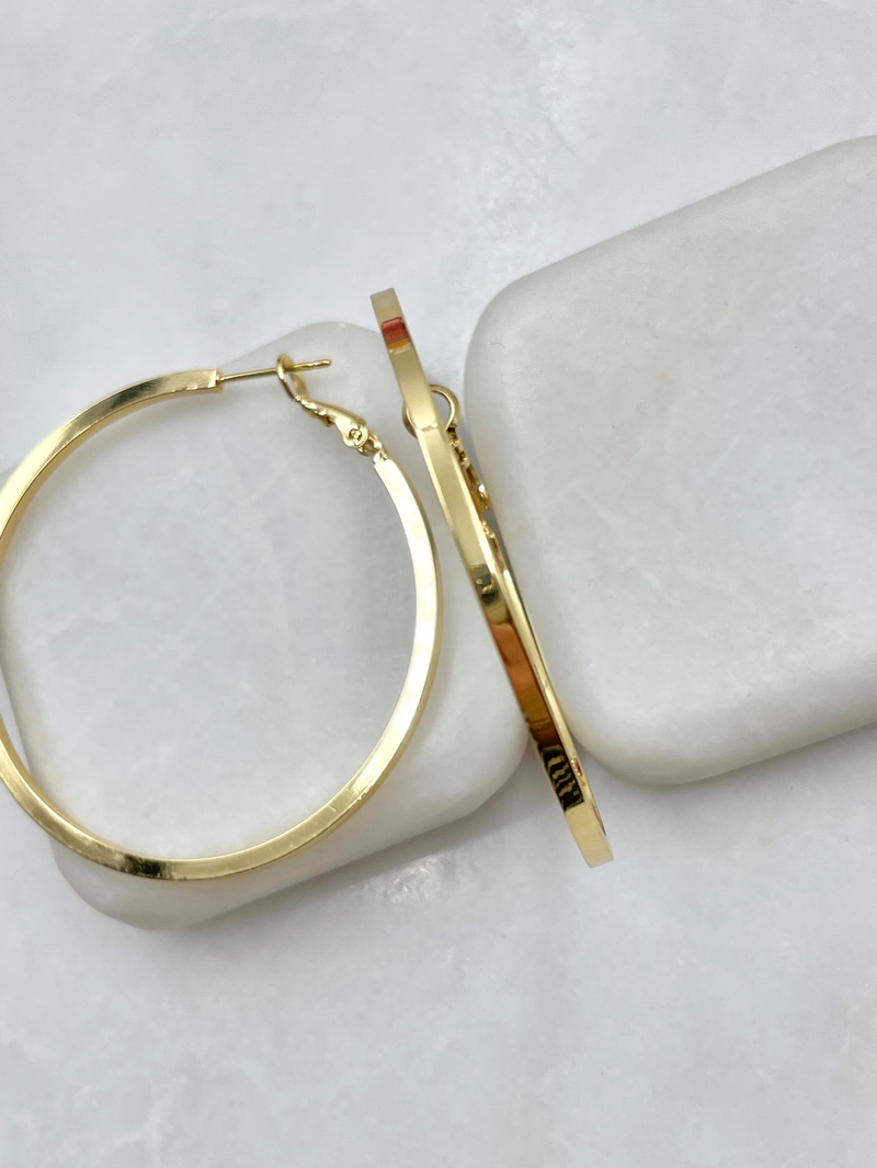 Altın Kaplama Kare Kesim Basic Halka Küpe 5 cm Gold