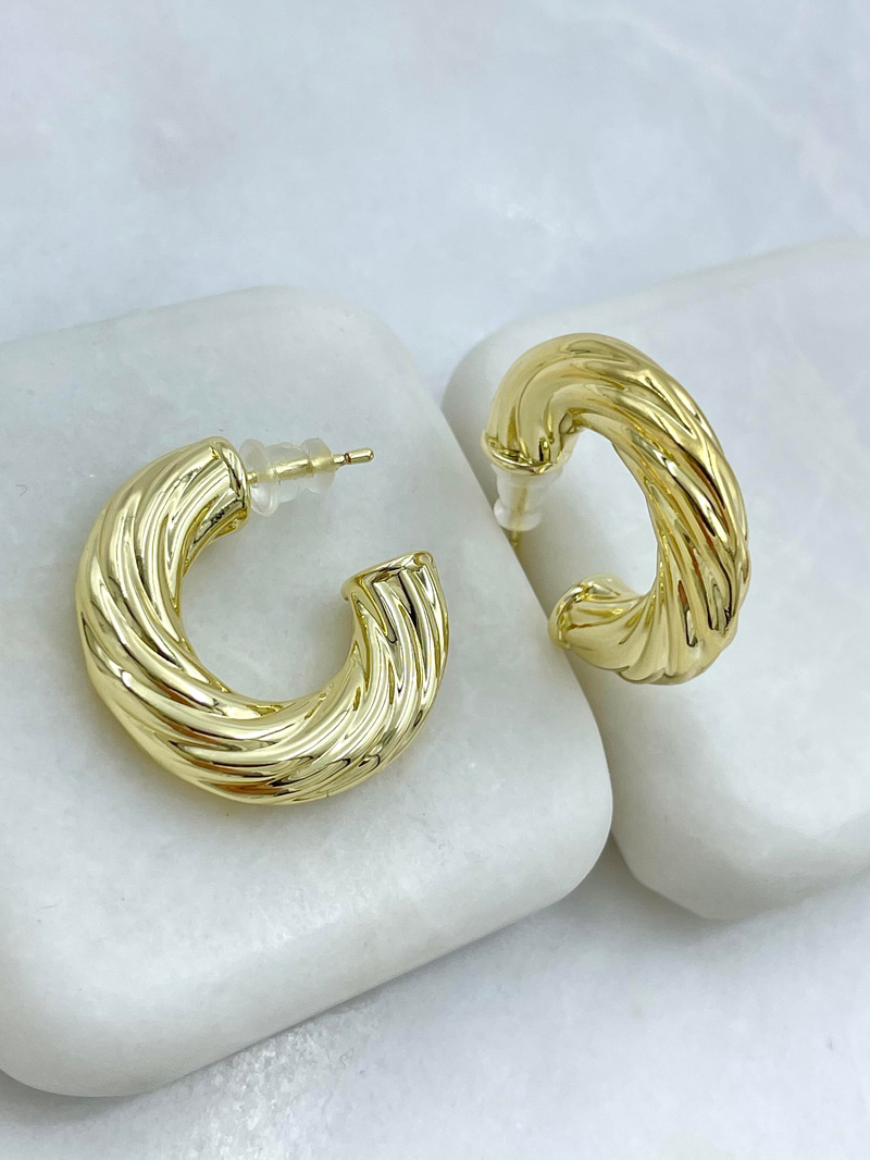Özel Seri Çizgili Basic Halka Küpe Gold