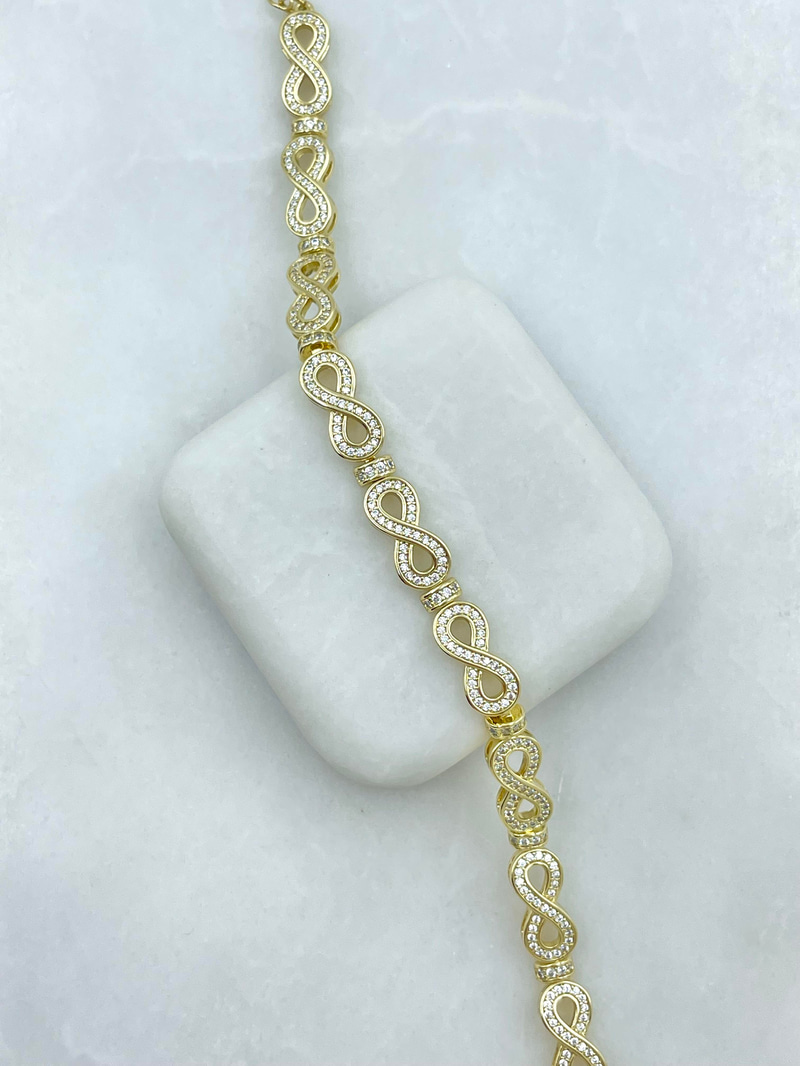 Özel Seri Gömme Taşlı Sonsuzluk Model Bileklik Gold