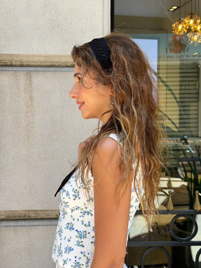 Dantel Model İnce Bandana ve Kemer Siyah