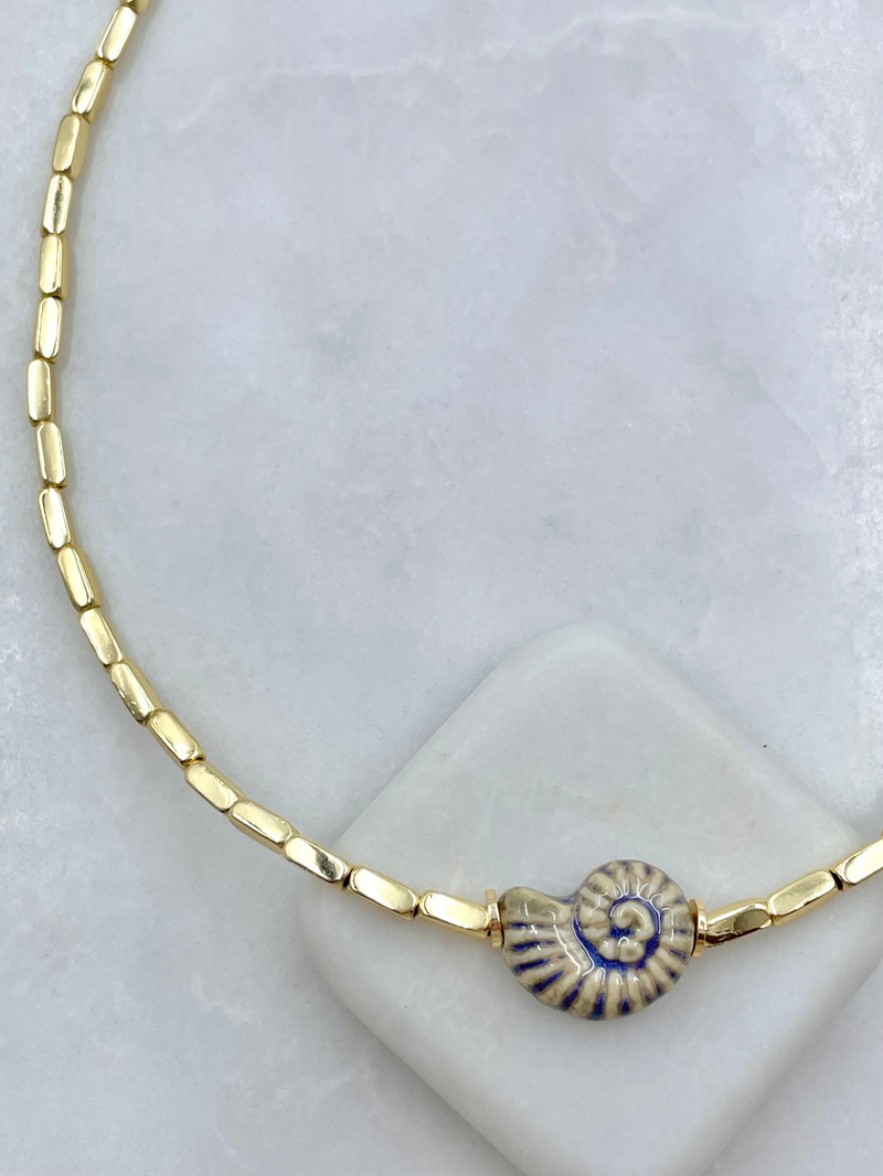 Altın Kaplama Dizi Deniz Kabuğu Boncuk Kolye Gri Gold