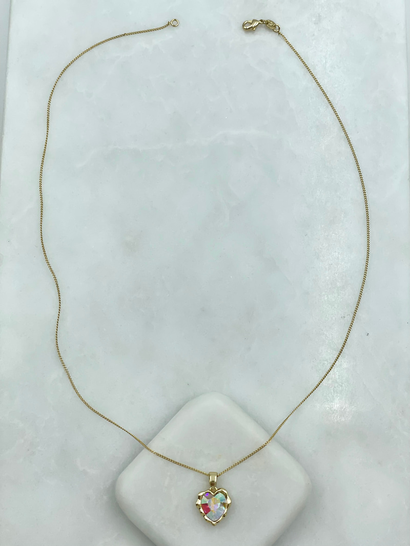 Özel Seri Swarovski Taşlı Çerçeveli Kalp Kolye Gold