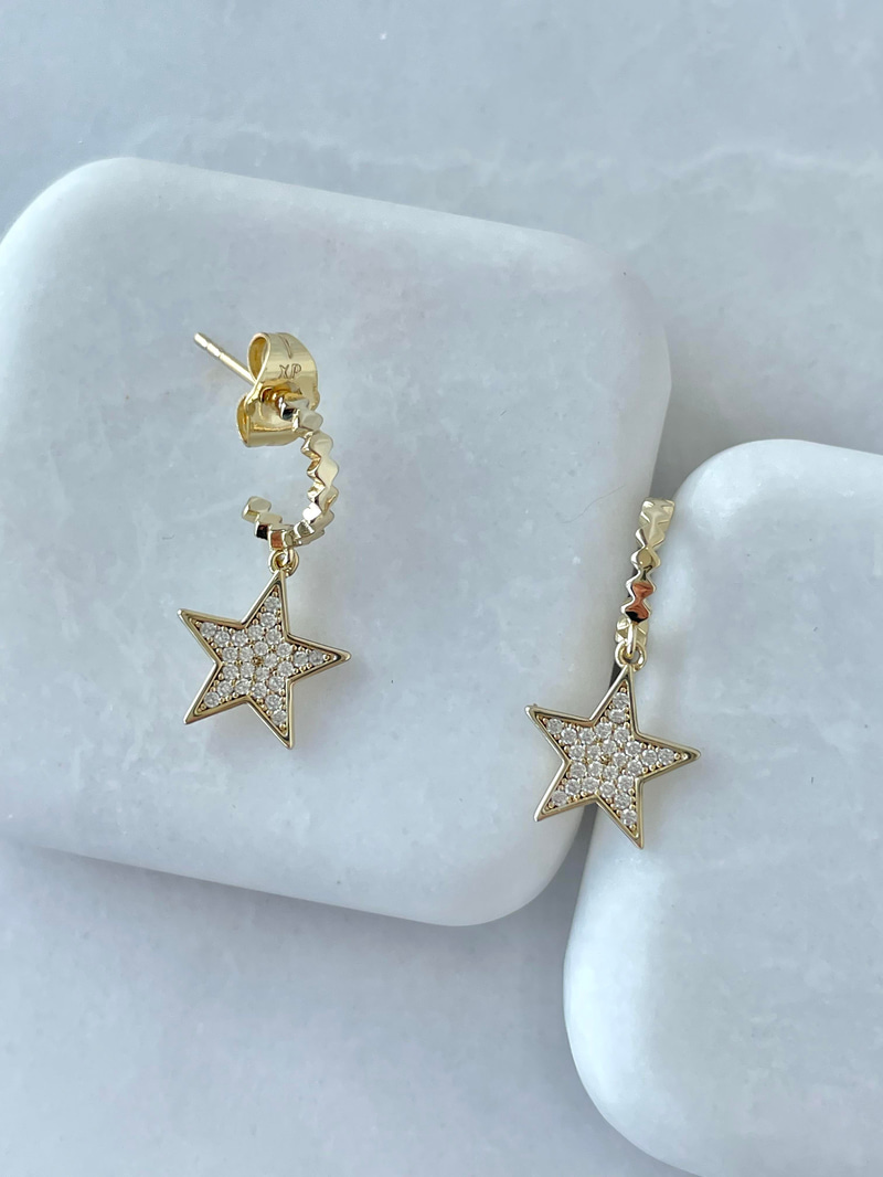 Özel Seri Yıldız Sallantılı Minimal Halka Küpe Gold