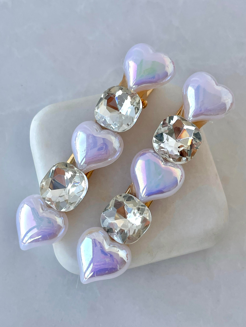 İkili Hologram Kalpli Kristal Pens Toka