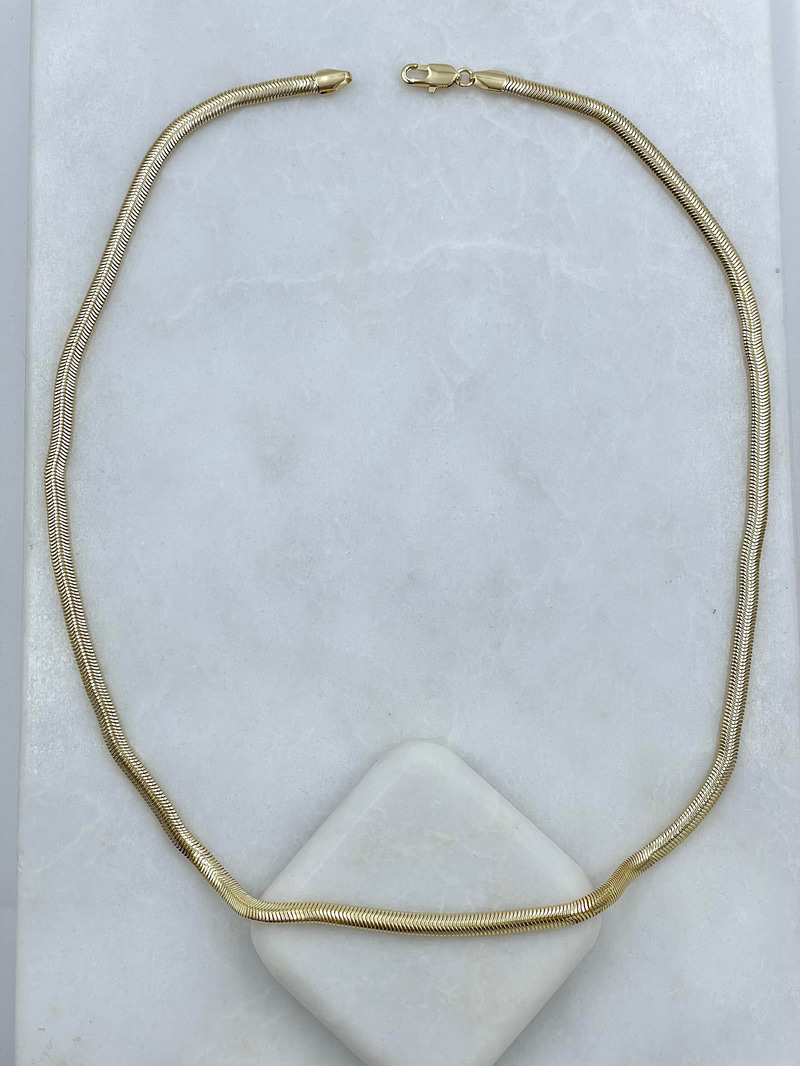 Altın Kaplama Yassı Yılan Zincir Kolye 50 cm Gold