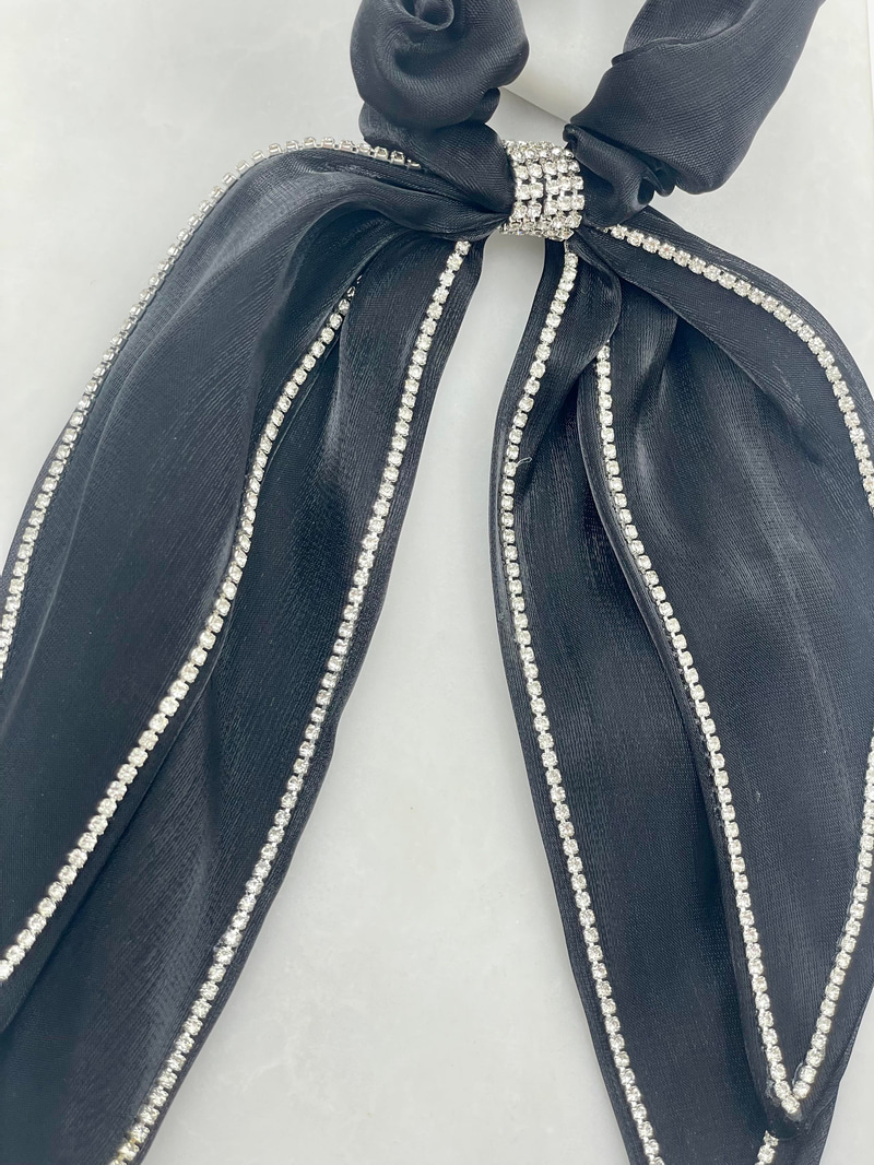 Kristal Taşlı Tül Scrunchie Toka Siyah