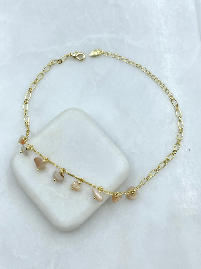 Altın Kaplama Pudra Doğal Taş Sallantılı Zincir Halhal Gold