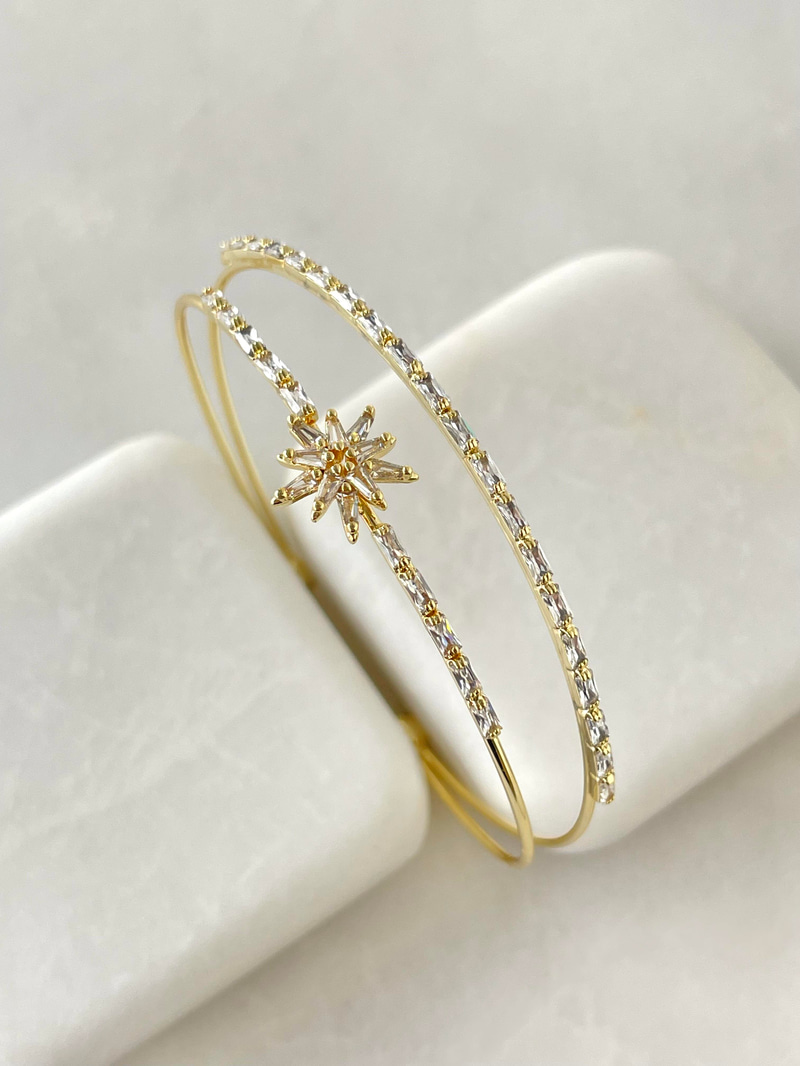 Altın Kaplama Baget Taşlı Kuzey Yıldızı Model Bileklik Gold