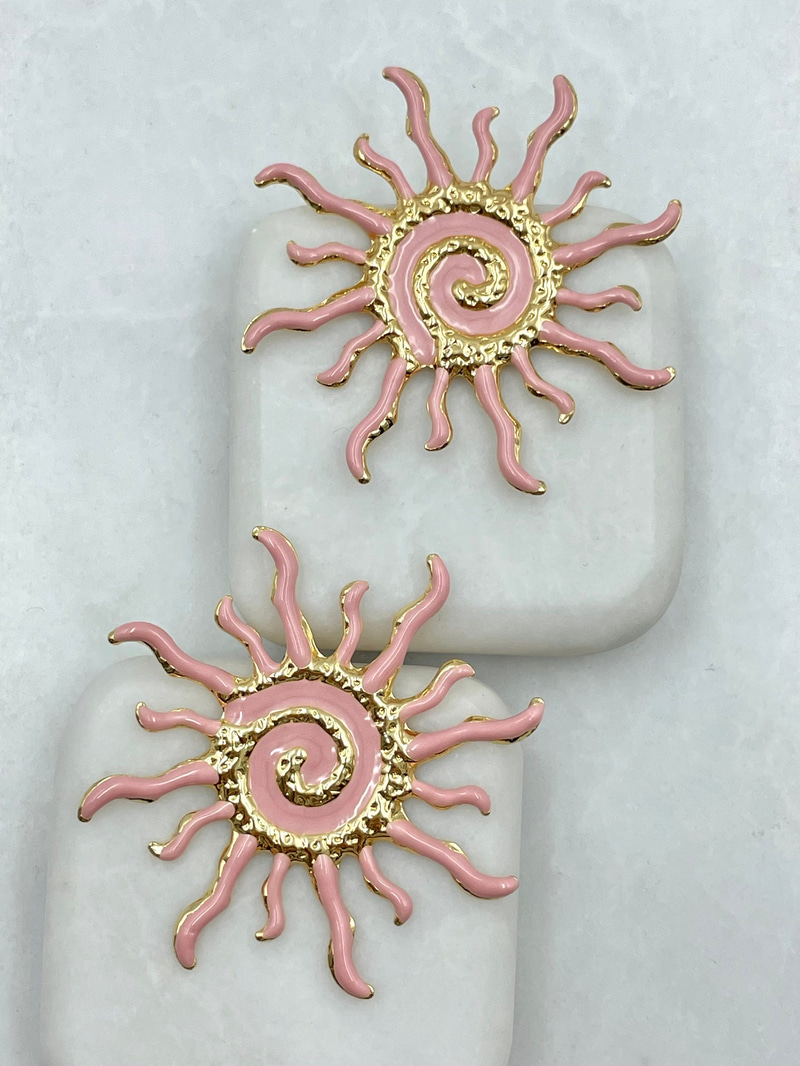 Gold Detaylı Güneş Küpe Pembe