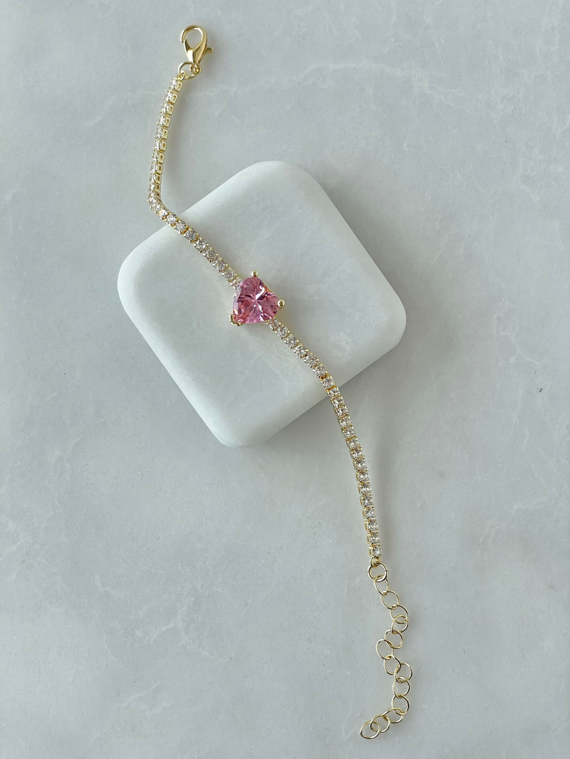 Kalp Kristal Su Yolu Bileklik Pembe