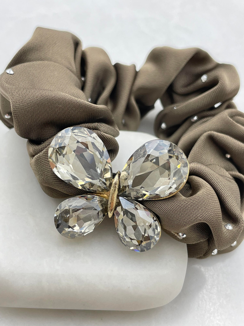 Kristal Kelebekli Premium Scrunchie Toka Vizon