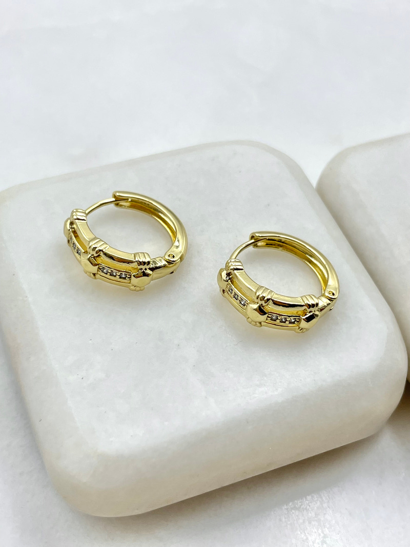 Özel Seri Gömme Taşlı Etnik Halka Küpe Gold