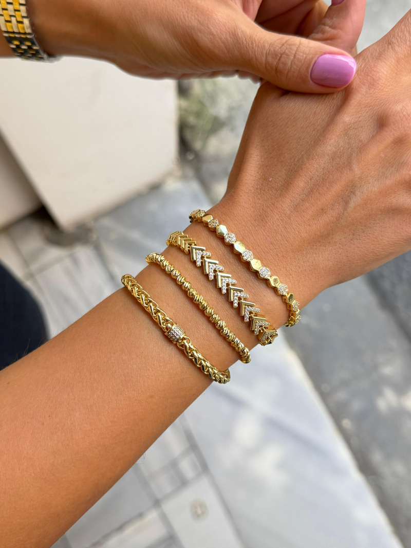 Silindir Detaylı Örme Zincir Bileklik Gold