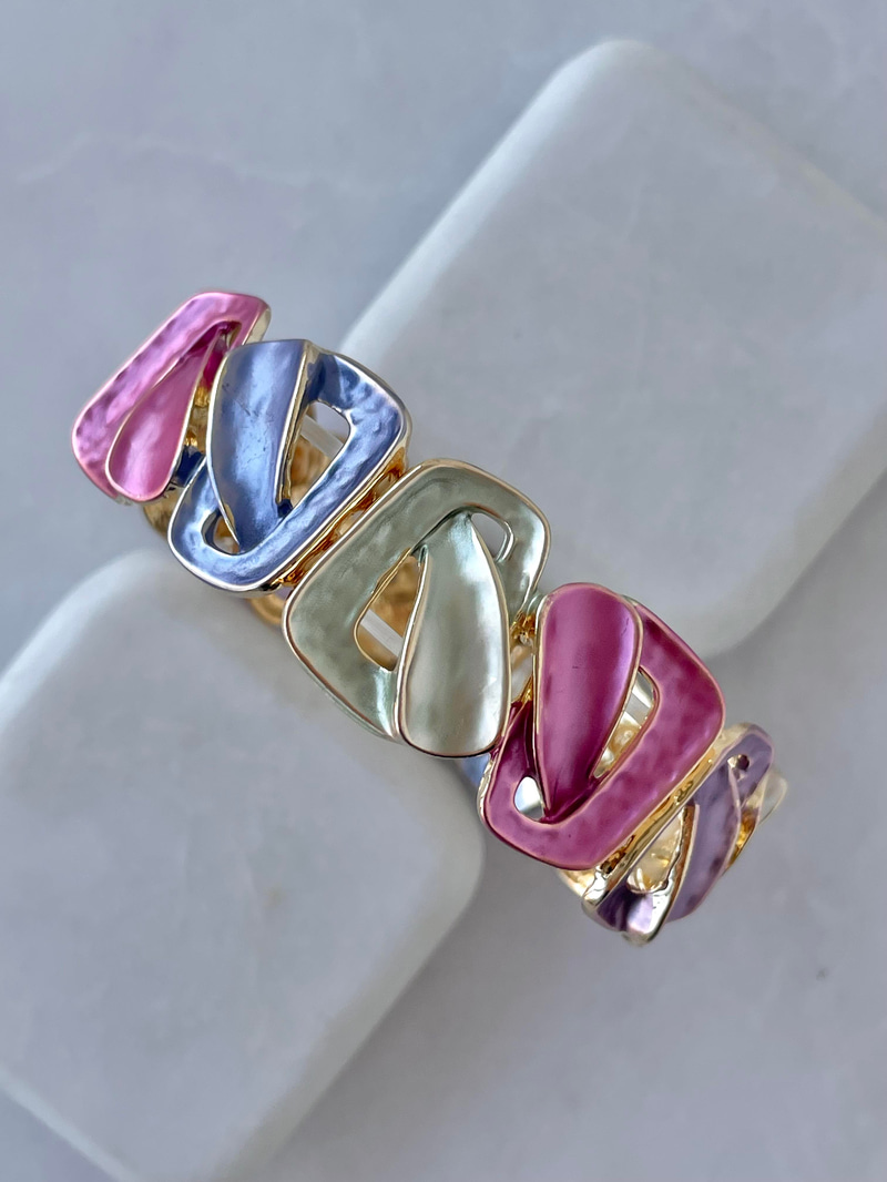 Altın Kaplama Dikdörtgen Düğüm Lastikli Bileklik Renkli