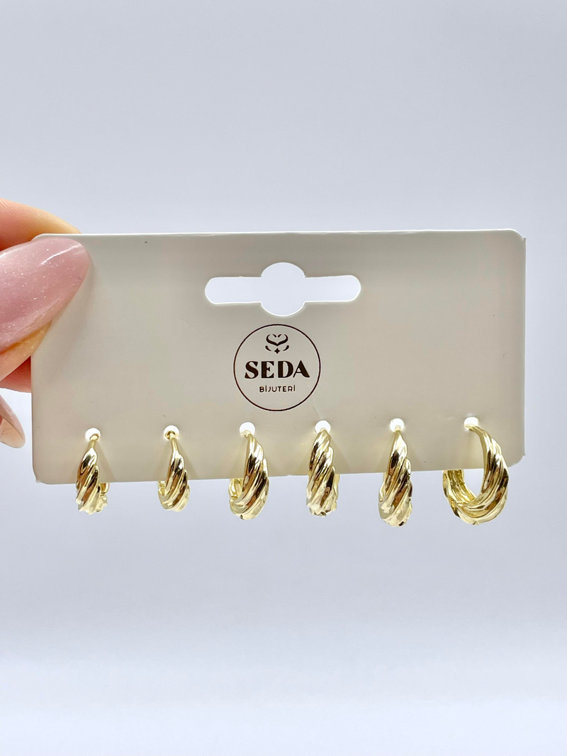 Altın Kaplama Altılı Burgu Model Küpe Seti Gold