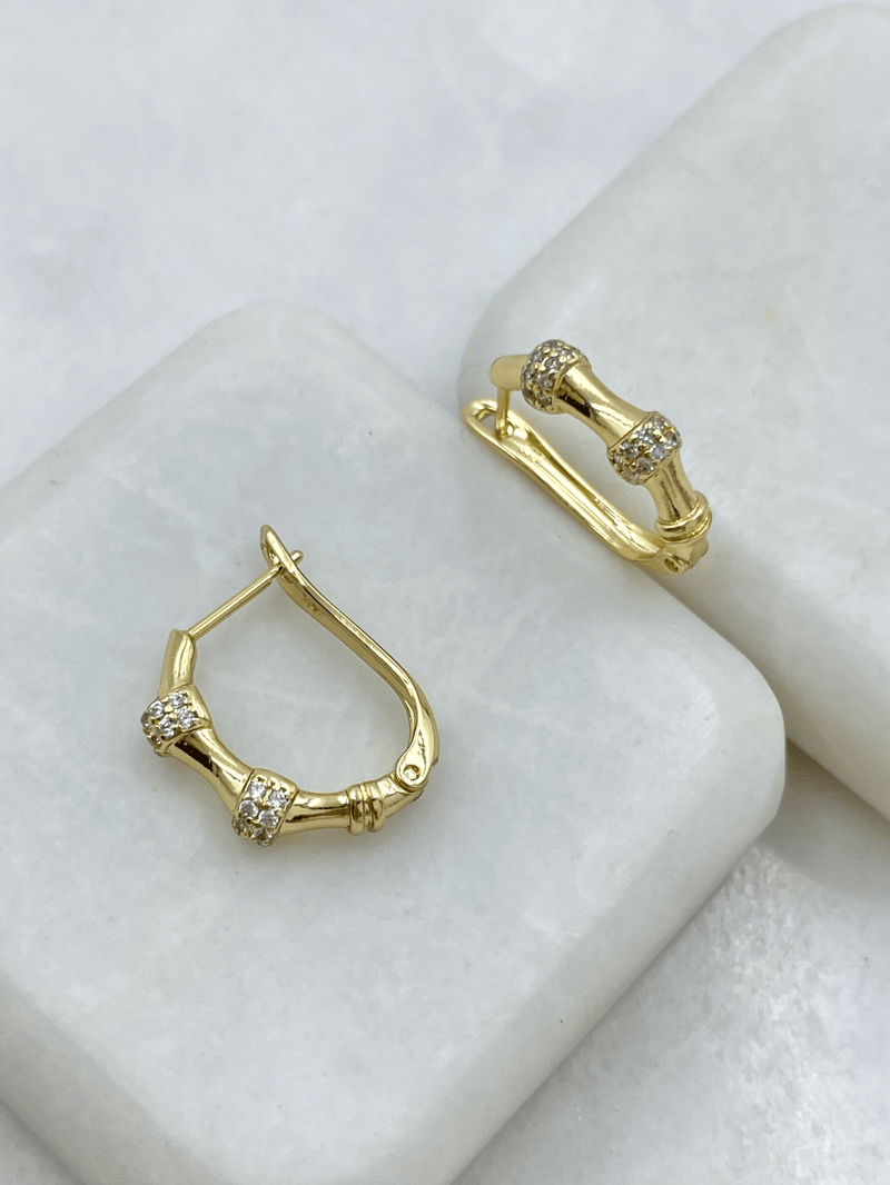 Özel Seri Gömme Taşlı Kemik Model Bombeli U Küpe Gold