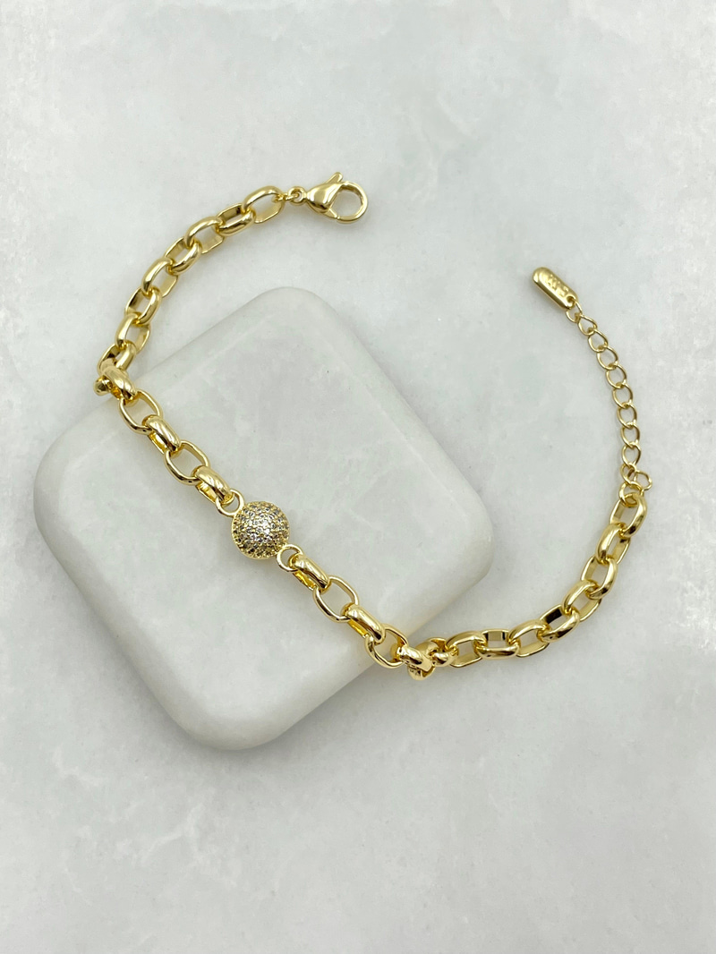 Zirkon Taşlı Top Bileklik Gold