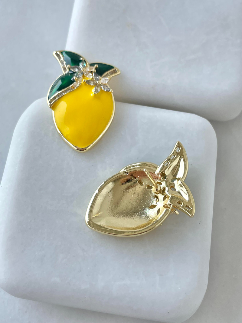 Altın Kaplama Mineli Limon Küpe Gold