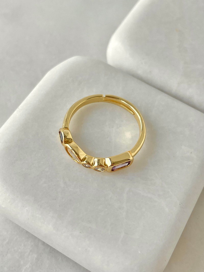 Altın Kaplama Renkli Geometrik Taşlı Yüzük Gold