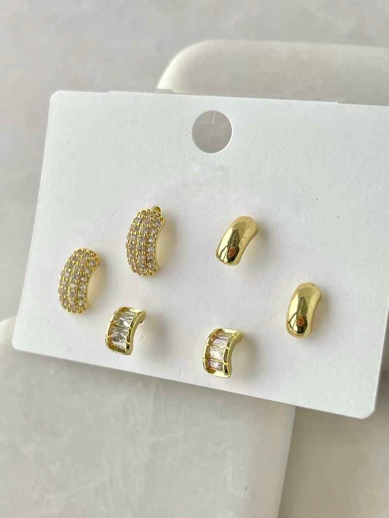 Altın Kaplama Altılı Gömme ve Kristal Taşlı Basic Küpe Gold