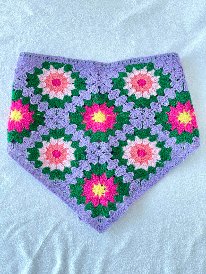 Çiçek Desenli Örgü Bandana Mor