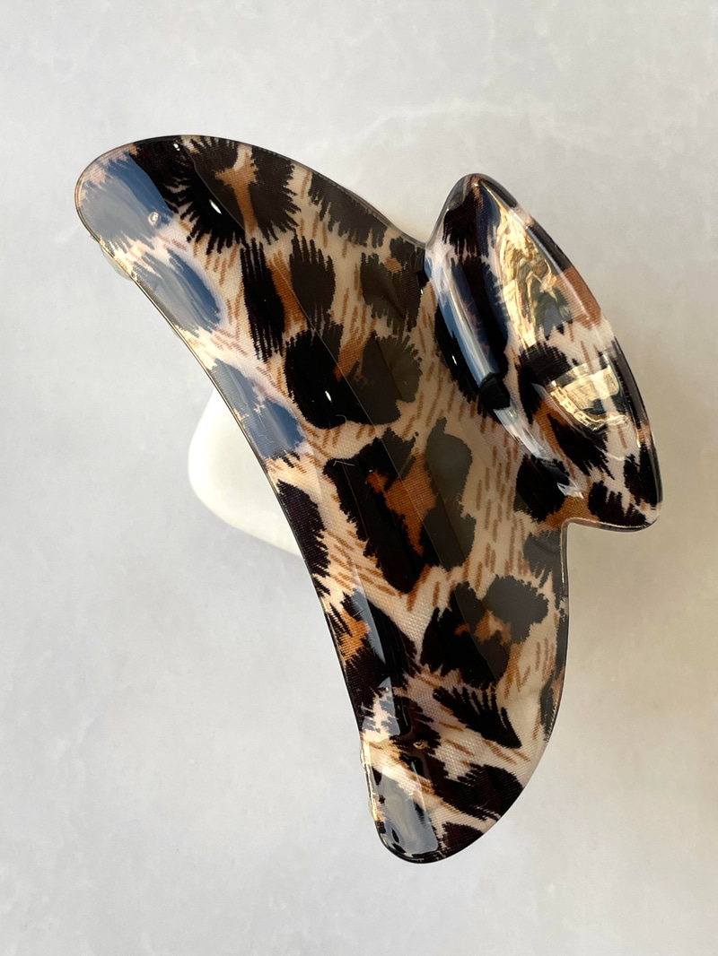 Gold Detaylı Leopar Desenli Mandal Toka Koyu Kahve