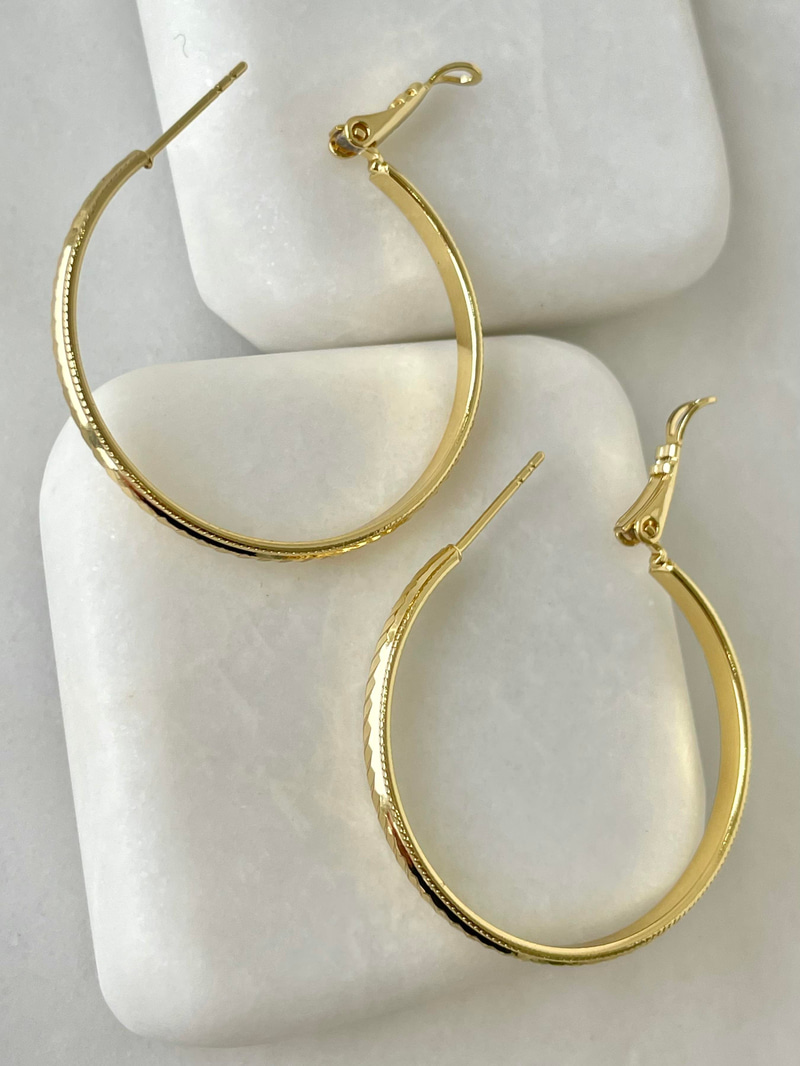 Özel Seri Şerit İşlemeli Basic Halka Küpe Gold