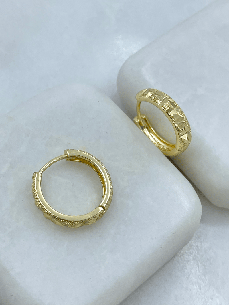 Altın Kaplama Lazer Işıltılı Kare Kesim Halka Küpe Gold