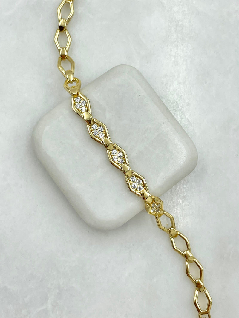 Özel Seri Zirkon Taşlı Tasarım Bileklik Gold