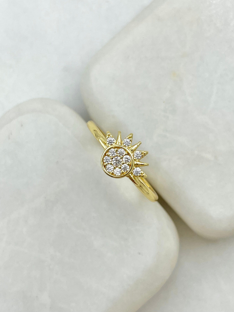 Zirkon Taşlı Güneş Model Yüzük Gold