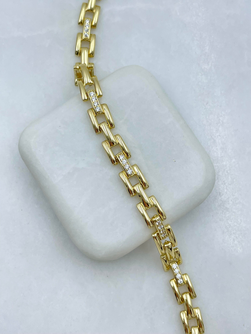 Özel Seri Kristal Taşlı Kare Model Bileklik Gold