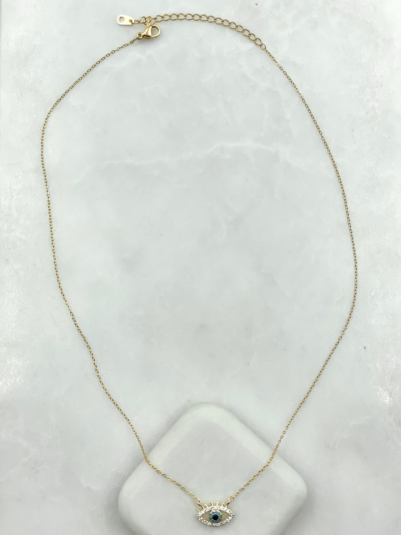 Gömme Taşlı Minimal Göz Kolye Gold