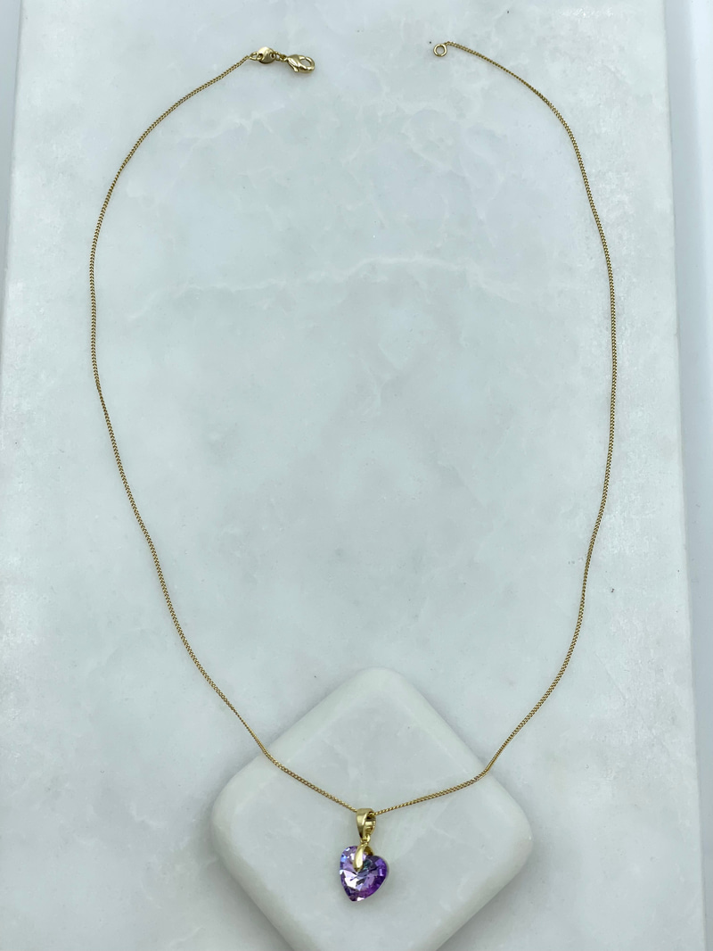 Özel Seri Mor Swarovski Taşlı Kalp Kolye Gold