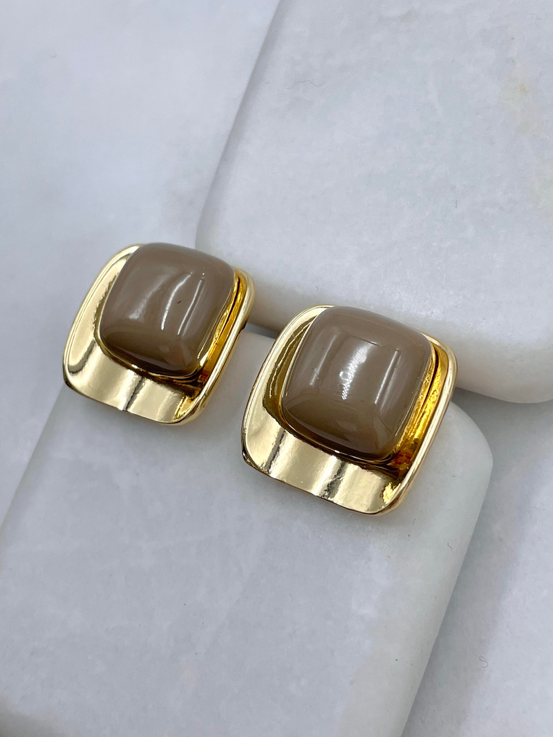 Altın Kaplama Gold Detaylı Kare Vintage Küpe Vizon
