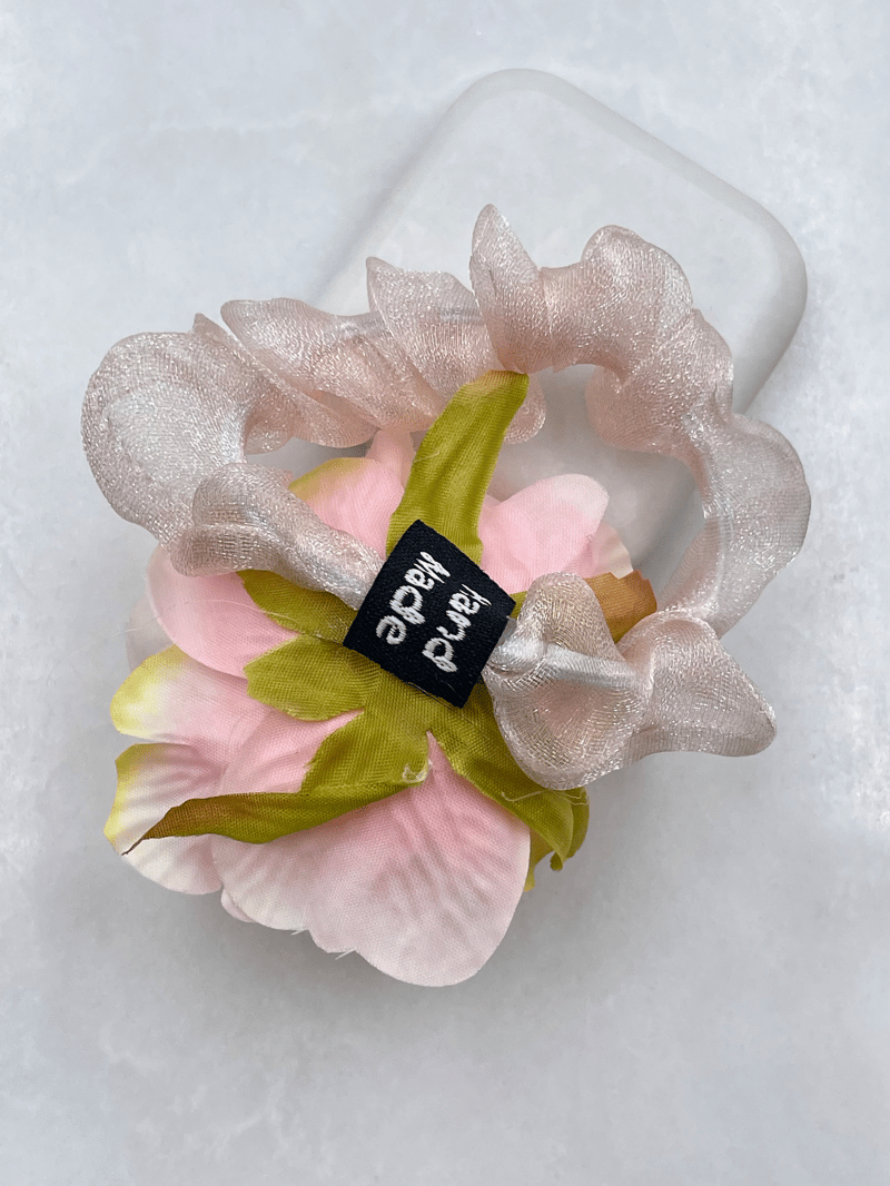 Organze Tül Gül Model Scrunchie Toka Toz Pembe