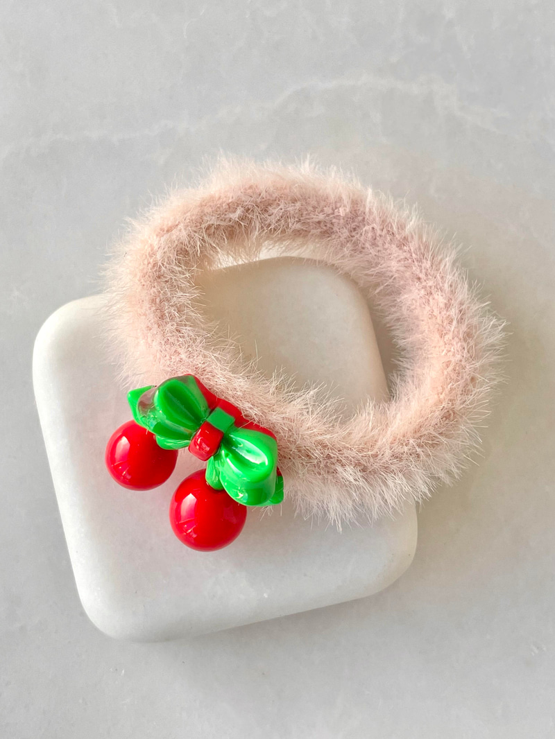 Kirazlı Scrunchie Toka Pembe