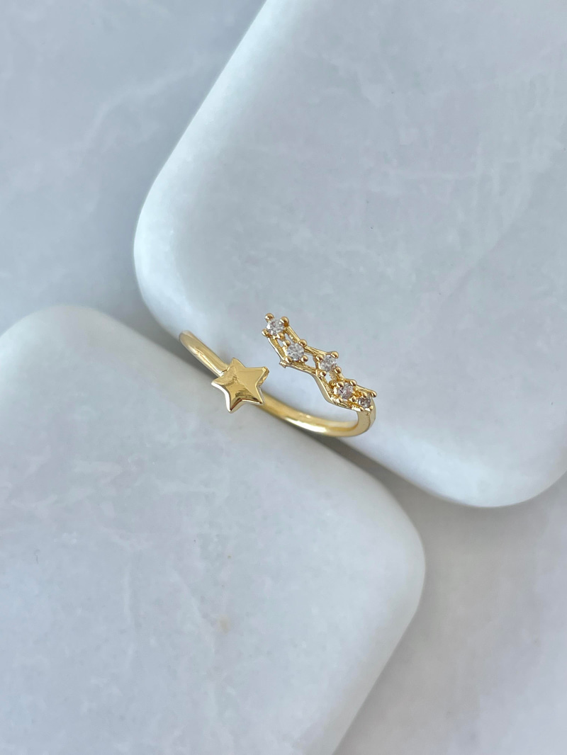 Altın Kaplama Kristal Taşlı Yıldız Yüzük Gold