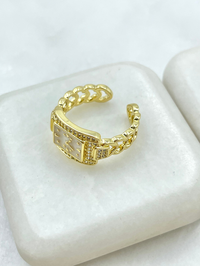 Gömme Taşlı Sedefli Saat Yüzük Gold