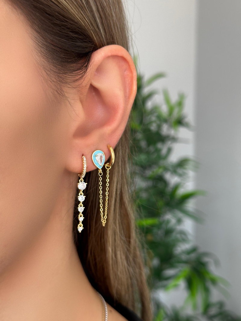 Özel Seri Altılı İncili Mavi Mineli Model Küpe