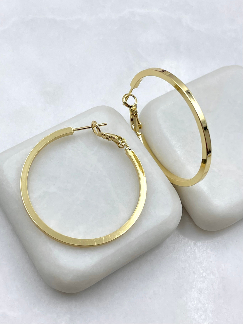 Altın Kaplama Kare Kesim Basic Halka Küpe 3.9 cm Gold