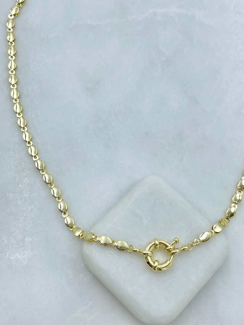 Altın Kaplama Ezme Arpa Önden Kilit Kolye Gold