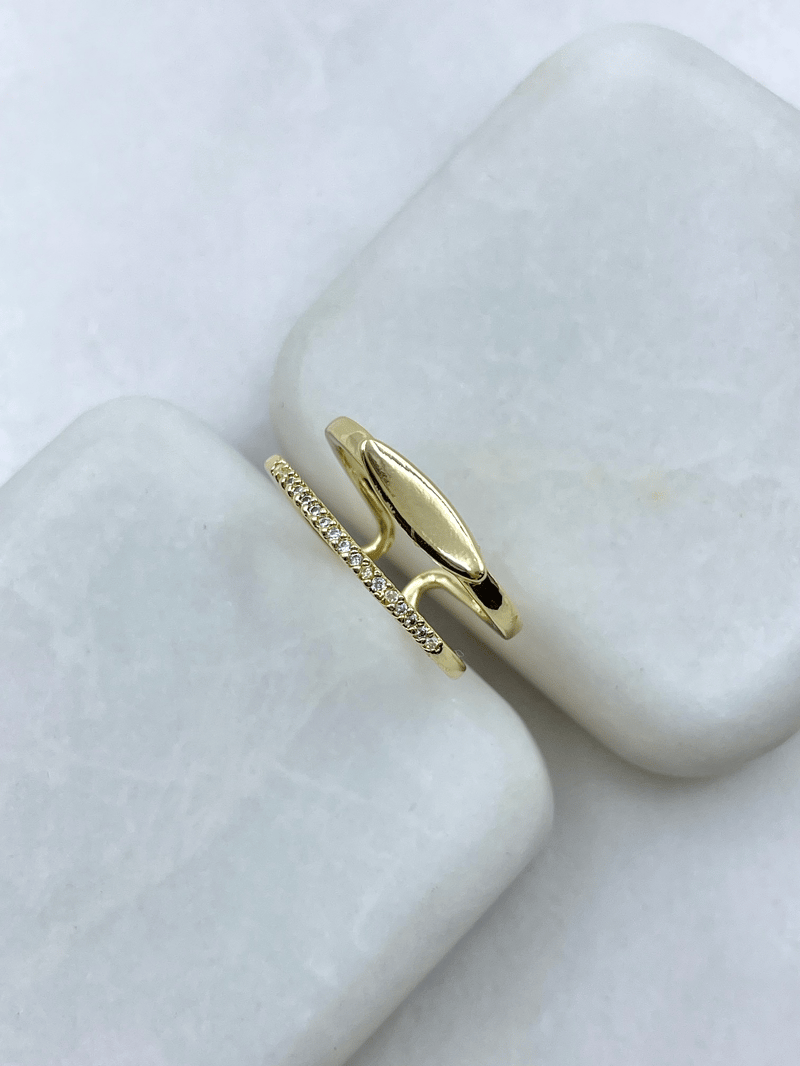 Altın Kaplama Gömme Taşlı ve Sütun Model Yüzük Gold