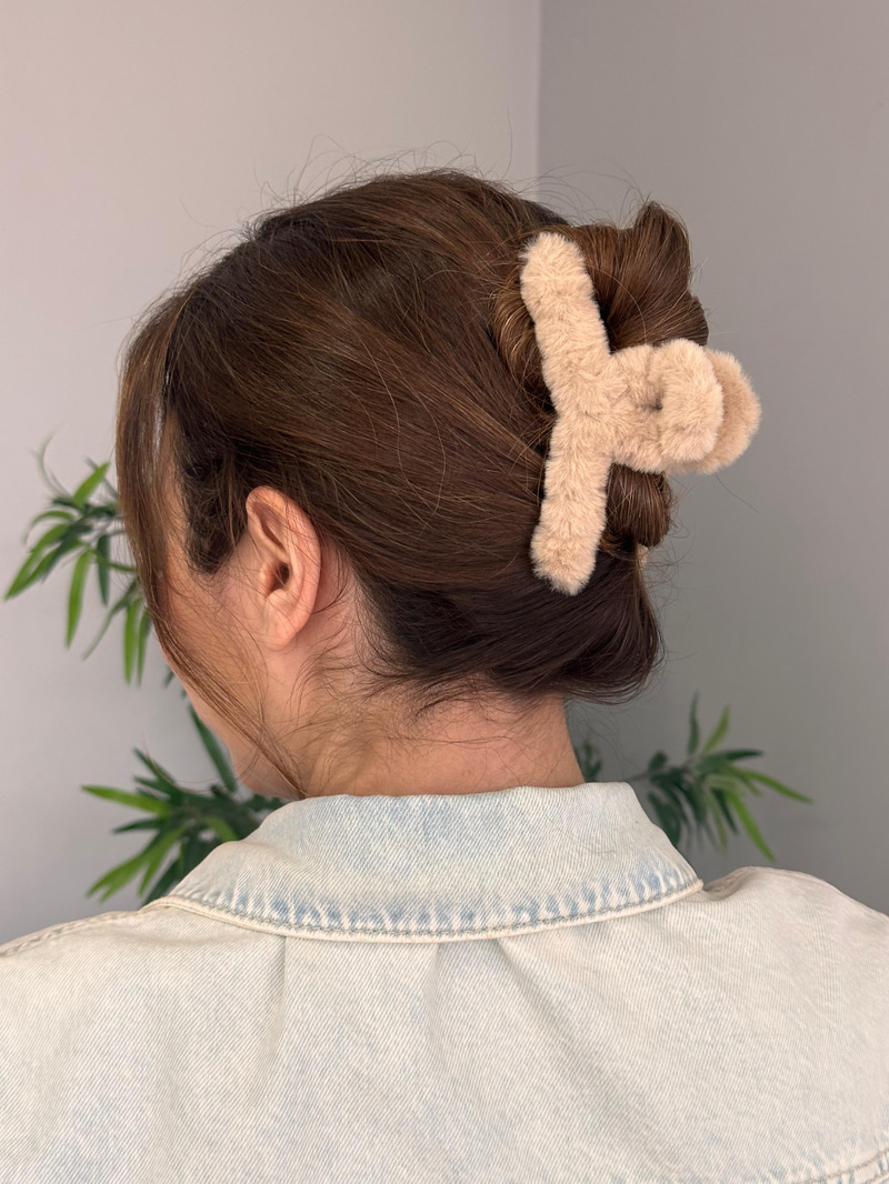 Peluş Küçük Mandal Toka Bej