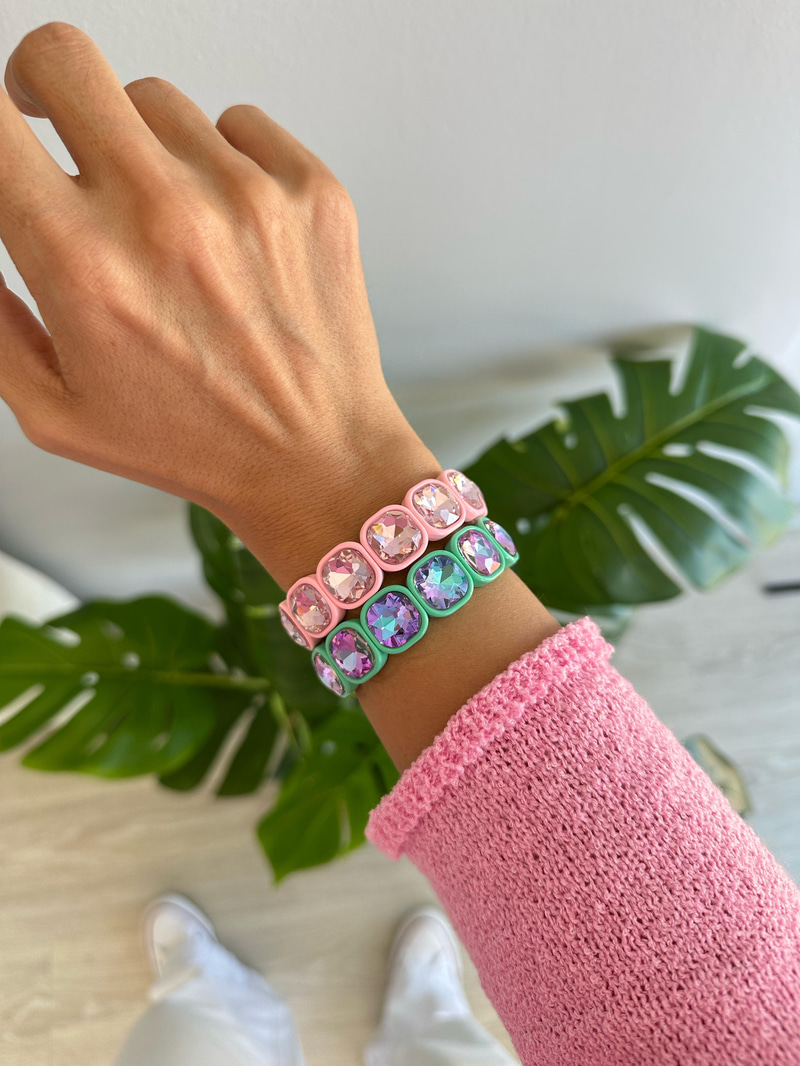 Kristal Taşlı Porselen Bileklik Pembe